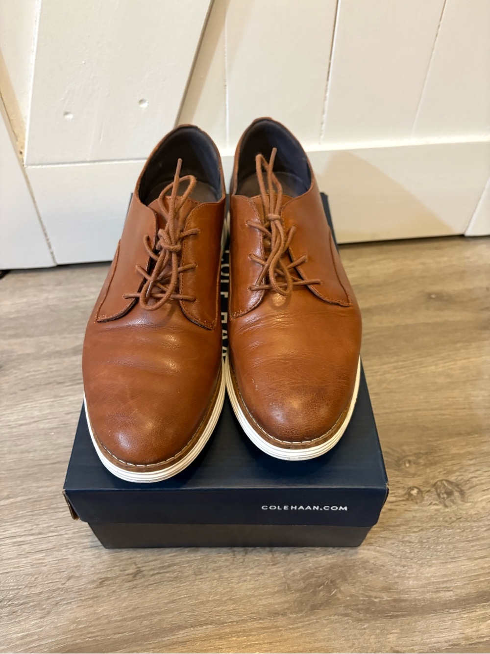 Cole Haan Brown Leather Lace-Up Oxfords with White Sole